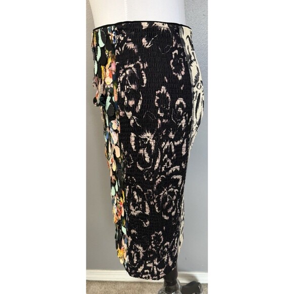 Beguile by Byron Lars Black Printed Midi Multicolored Stretch Pencil Skirt Sz 4 - Picture 2 of 9